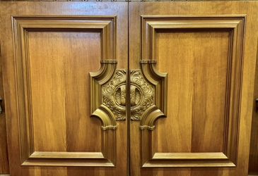 Vintage 70s German Set of 2 Walnut Cabinet Doors