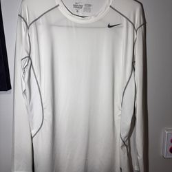 RARE Nike Pro Combat Shirt Mens XL White Long Sleeve Fitted Dri-fit VINTAGE