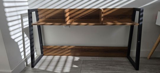 47" Industrial Console Table / Bookshelf – Walnut & Black Metal