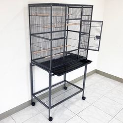 (NEW) $135 Large 63” Bird Cage, Rolling Stand, Plastic Tray, Size 32x19x62” for Mid-Sized Parrots