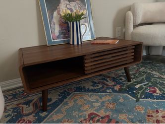 Mid Modern Coffee Table with Sliding Doors and Storage