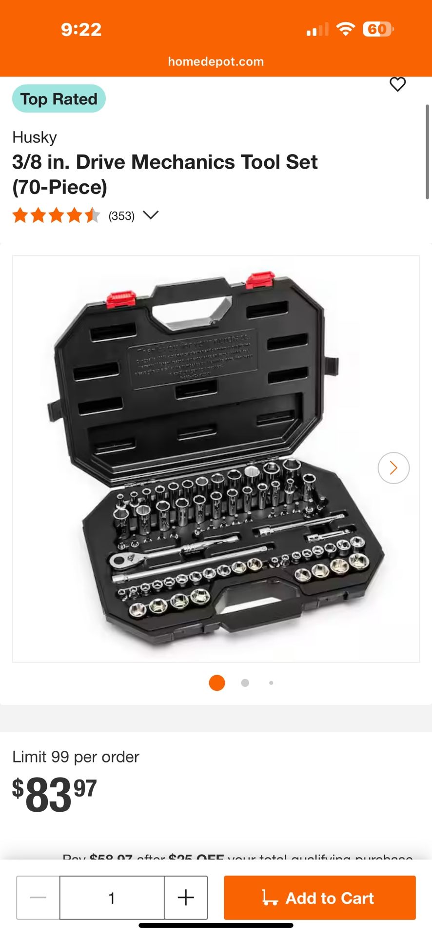 Husky 3/8 in. Drive Mechanics Tool Set (70-Piece)