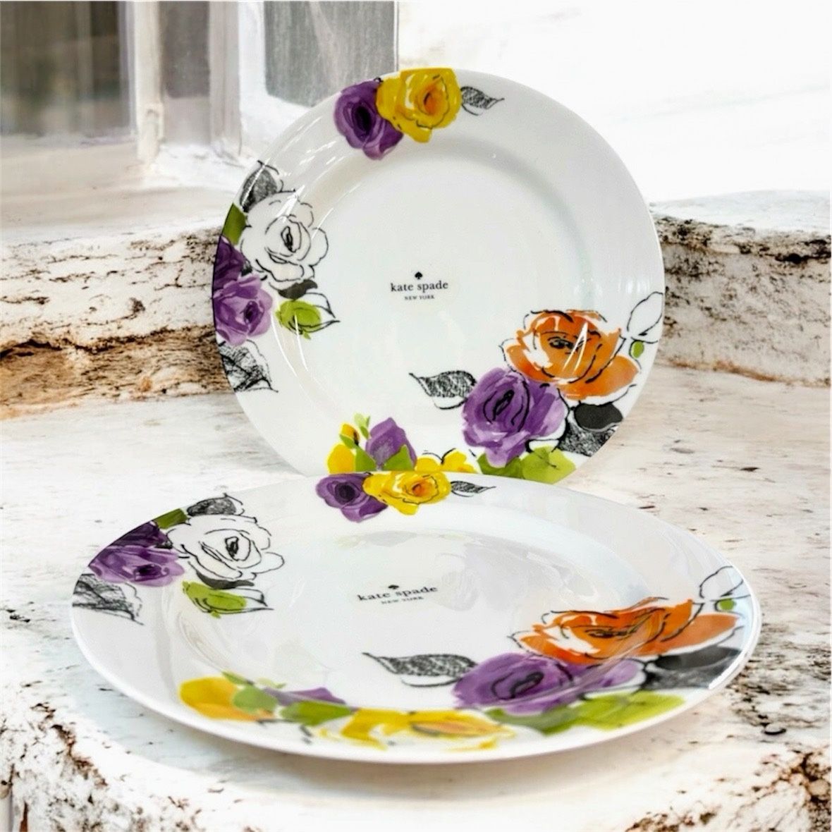 Kate Spade Charcoal Floral 11.5” Dinner Plates Lenox Set of 2 New - Discontinued
