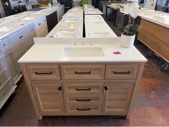 Hanna 48 in. Single Sink Freestanding Weathered Tan Bath Vanity with White Engineered Stone Top