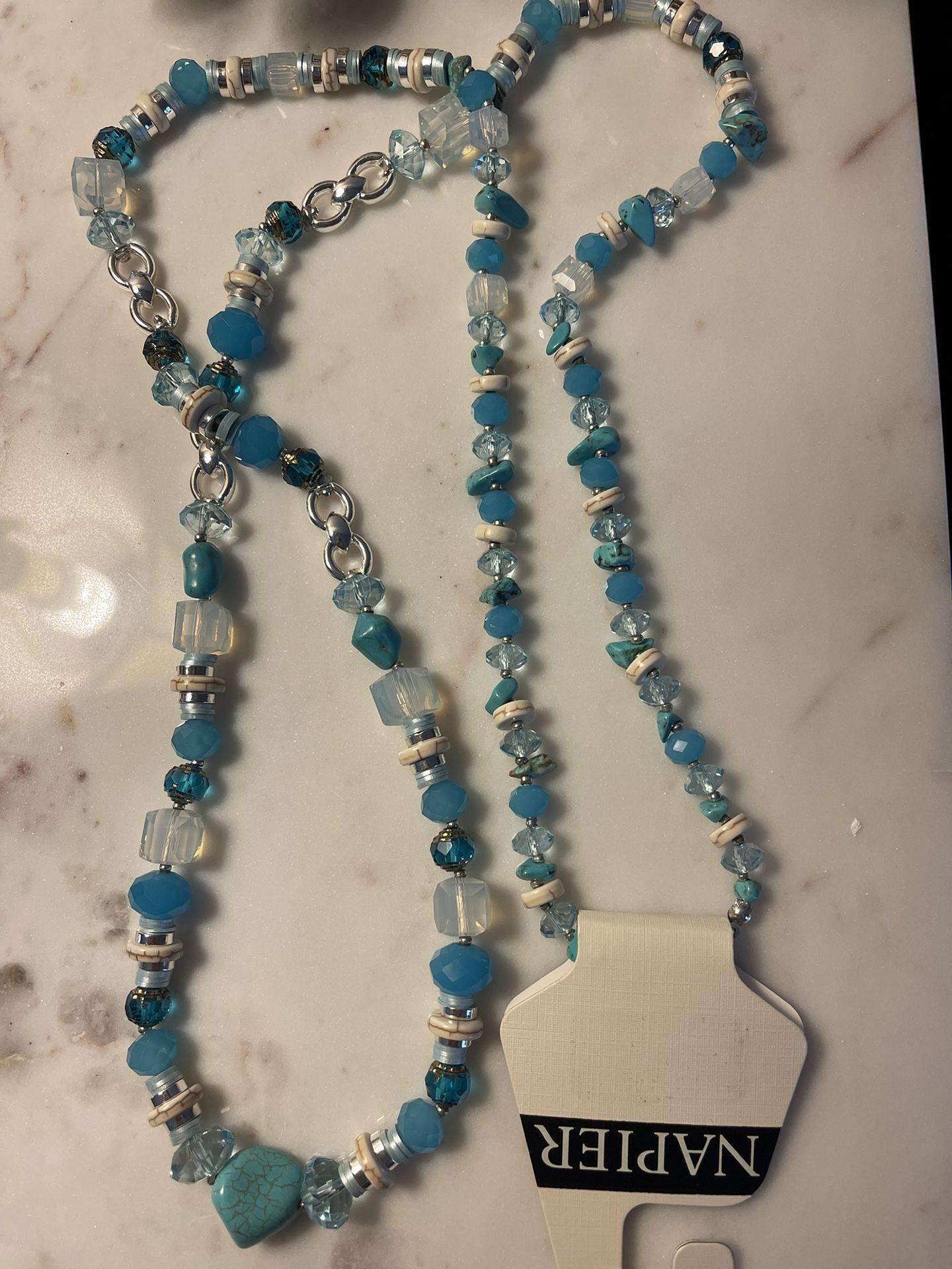 Napier Turquoise And Clear Beaded Necklace