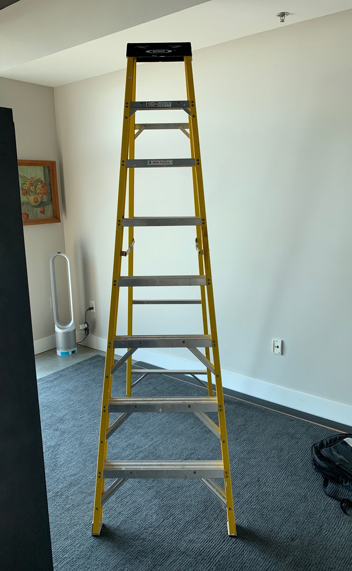 8 foot fiberglass Electro-Master ladder rated to 300 pounds