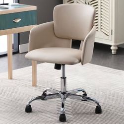 Home Office Chair with Wheels, Adjustable Height PU Leather Ergonomic Computer Tilt Chair in Rocking Style, Modern Mid Back Swivel Vanity Task Chair f