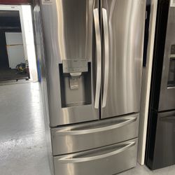 Stainless Steel 22 Cu. Ft. Smart Counter Depth Double Freezer Refrigerator 