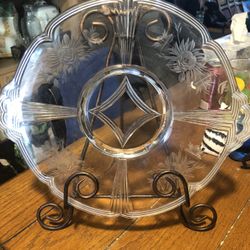 Vintage 10.5 Inches Etched Serving Dish 