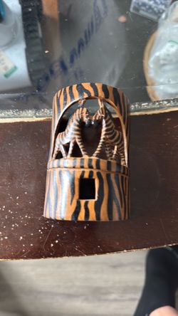 Hand-Carved Wooden African with Zebra Pattern