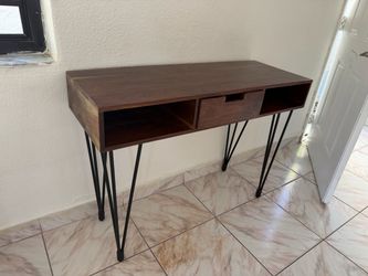 Wood Desk with Hairpin Legs and Storage