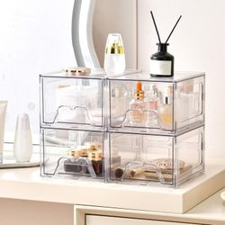 New 6 Pack Stackable 4.4''Acrylic Bathroom Makeup Organizer and Storage Drawer with Pull-out Handle