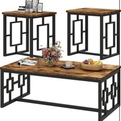 Coffee Table Set, Coffee Table & Two End Side Table, Modern 3-Piece Living Room Table Set for Office, Living Room, Apartment, Small Space, Easy Assemb