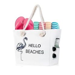 XL Oversized Waterproof Canvas Beach Bag, “Hello Beaches”, NEW