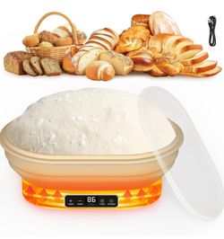 Heating Sourdough Bread Proofing Basket, 2L Electric Thermostatic Silicone Oval Banneton Proofing Bowl with 6 Timer & Temp Settings for Dough Rising, 