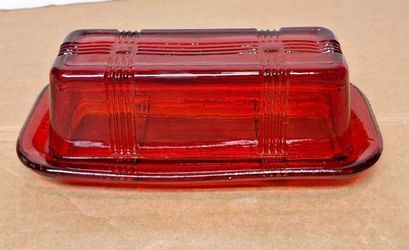 Vintage Glass Hazel Atlas Criss Cross Ruby Red Butterdish