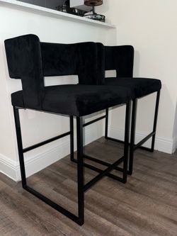 Set of 3 Black Velvet Counter Stools
