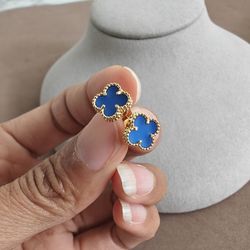 VCA Clover Blue Stone Stud Earrings 