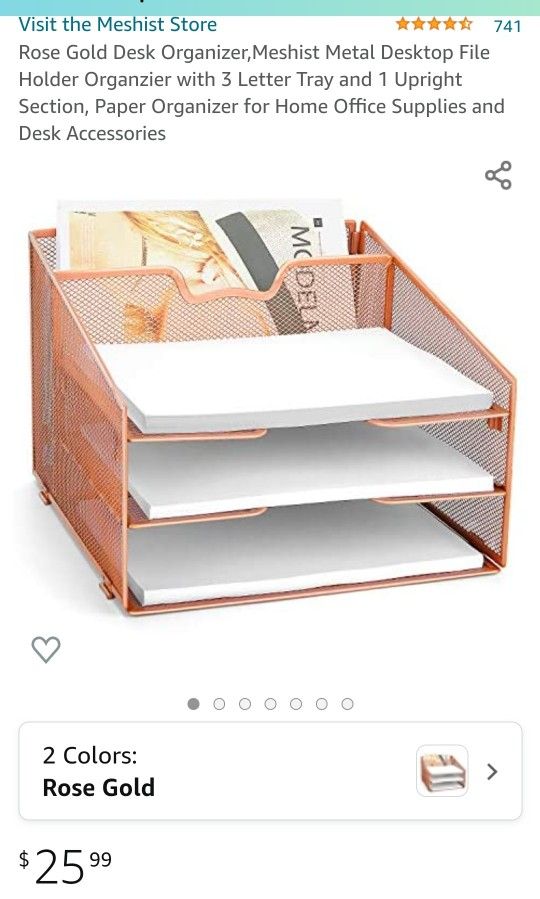 Rose Gold Metal Desktop File Organizer