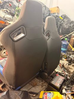 Blue racing bucket seats
