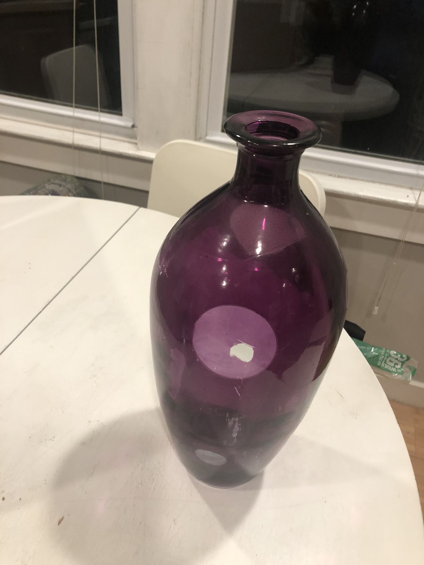 Tall Purple Glass Vase With Clear Glass Polka Dots