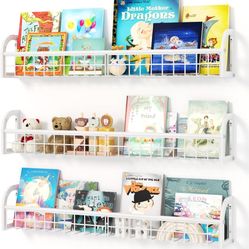 Set of 3 Nursery Floating Bookshelves - 32" Wall-Mounted Shelves for Nursery Decor, Kids Room Storage, Modern Floating Shelves for Organizing