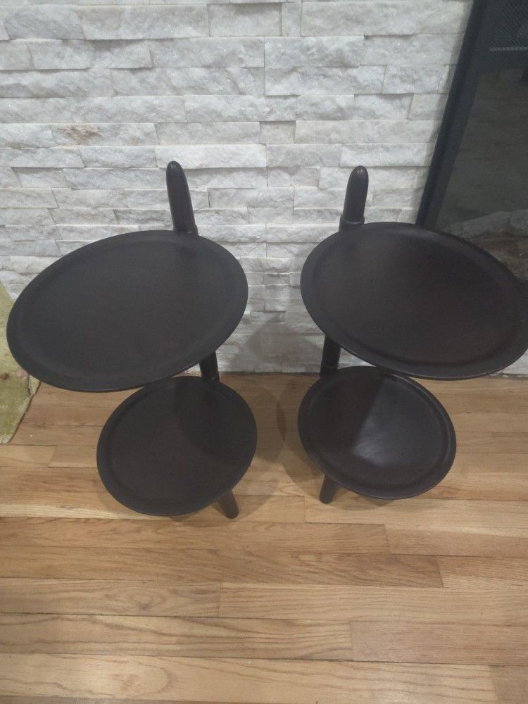 Two Tier Round Wooden Side Tables
