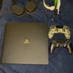 PS4 Pro With Two Controllers, Headsets, And Downloaded Games