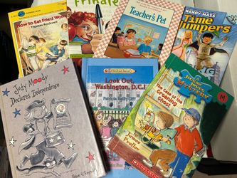 Bundle of 7 children's books including Frindle, Teacher's Pet, and The Case of the Grooming Ghost