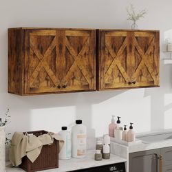 Laundry Cabinet, Medicine Cabinet, Bathroom Kitchen Storage Wall Mounted Farmhouse Organizer with Shelves Over Toilet, One Set of 2 Pieces X 24"