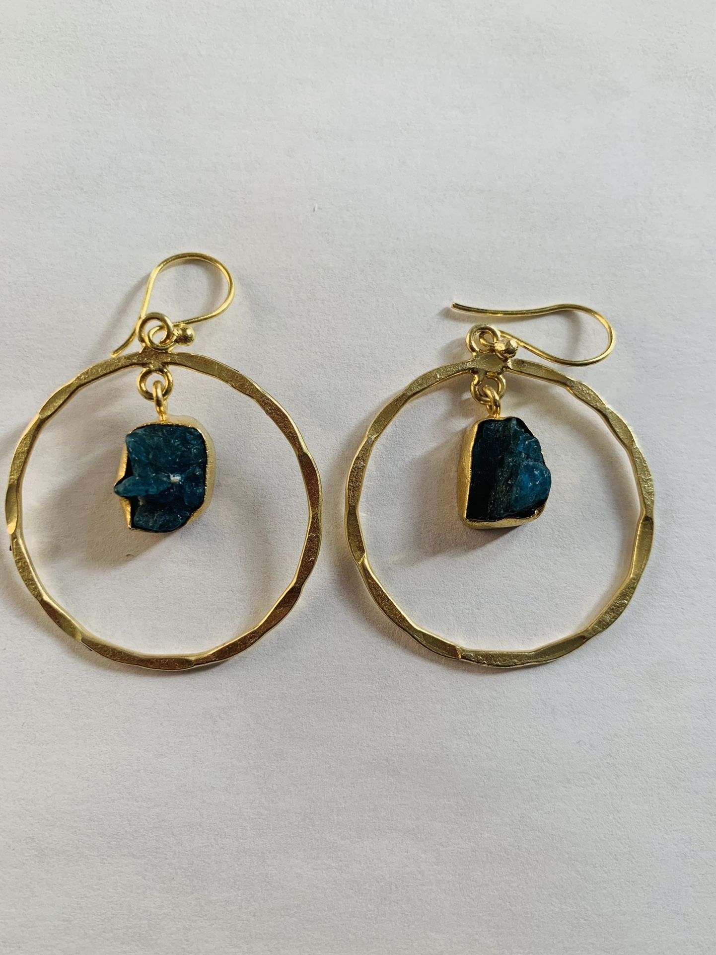 Raw Emerald Brass Hoop Earrings