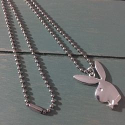 Small Ball Chain Necklace with Silver Tone Playboy Bunny