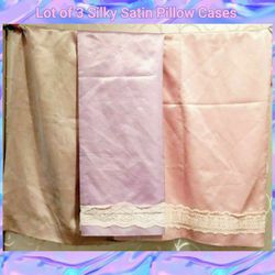 LOT OF 3 SILKY SATEEN PILLOW CASES (READ)
