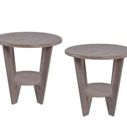 Set Of 2 Rustic Farmhouse End Table with Storage Shelf, French Country Accent Side for Family, Dinning or Living Room, Small Spaces, Modern, Round, Vi