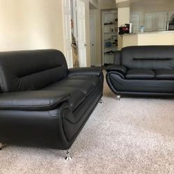 Brand New Black Leather Sofa + Loveseat - Chair | Pay After Delivery 🚚