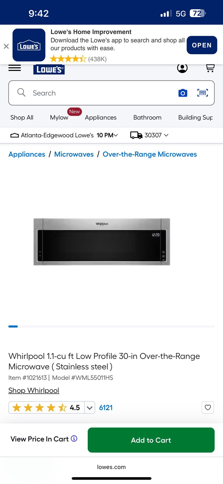 Whirlpool Over-The-Range Microwave