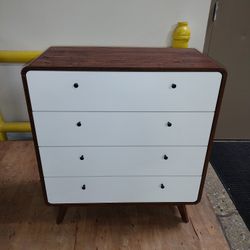 Brown and white Mid-century Style Chest with 4 drawers (New in box)