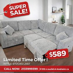 Corduroy Jumbo Corduroy Sectional Sleeper Sofa With Pull Out Bed With Usb port 91"W X 91" W X 37"H 