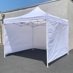 (NEW) $140 Heavy Duty White 10x10 ft Canopy with 3 Sidewalls EZ Popup Outdoor Gazebo, Carry Bag