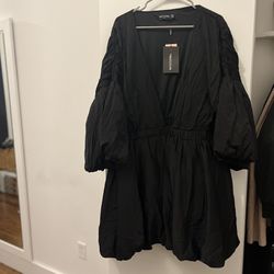 PrettyLittleThing Black Mini Puffball Dress, US 20
