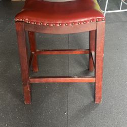 4 Wood And Leather Bar Stools