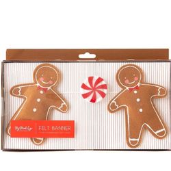 Felt Gingerbread Banner Garland Boy And Girl Peppermint Candy Canes Christmas Decor