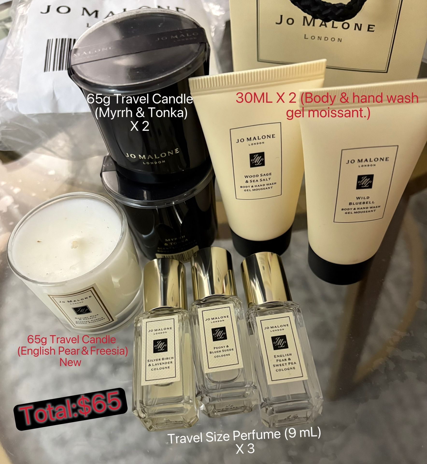 Jo Malone Travel Set - Candles, Perfume, Body Wash