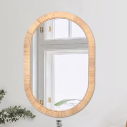 NEW Rattan Wicker Oval Mirror - 30" x 20" - Hung Vertically or Horizontally - $105 Retail