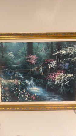 Framed Forest Waterfall Landscape Print