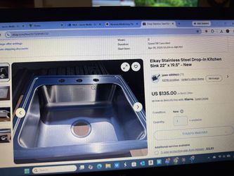 NEW ! ELKAY STAINLESS STEEL DROP IN KITCHEN SINK, 22"X 19.5"  $135.00