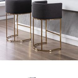 4 ~Contemporary Charcoal Linen Bar Stools