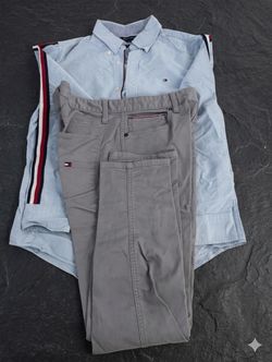 Tommy Hilfiger Men's Gray Chino Pants and Top Cotton Twill Regular Fit Straight