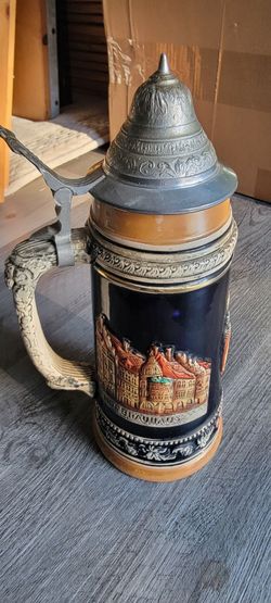 German Beer Stein with Pewter Lid