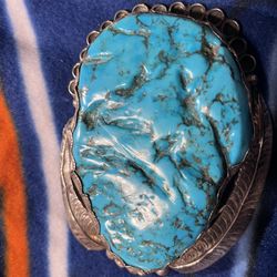 Vintage Native Indian Navajo Turquoise Sterling Silver Belt Buckle🔥 SEND YOUR BEST OFFER🔥